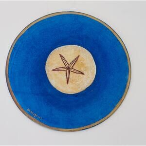 Starfish Hand Painted Glass Plate Coastal Nautical Home Decor